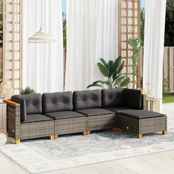 Conjunto de sofá de jardim com almofadas 5 peças de rattan sintético cinza D