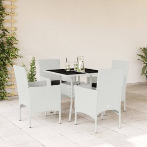 Set comedor jardín 5 pzas cojines ratán sintético vidrio blanco D