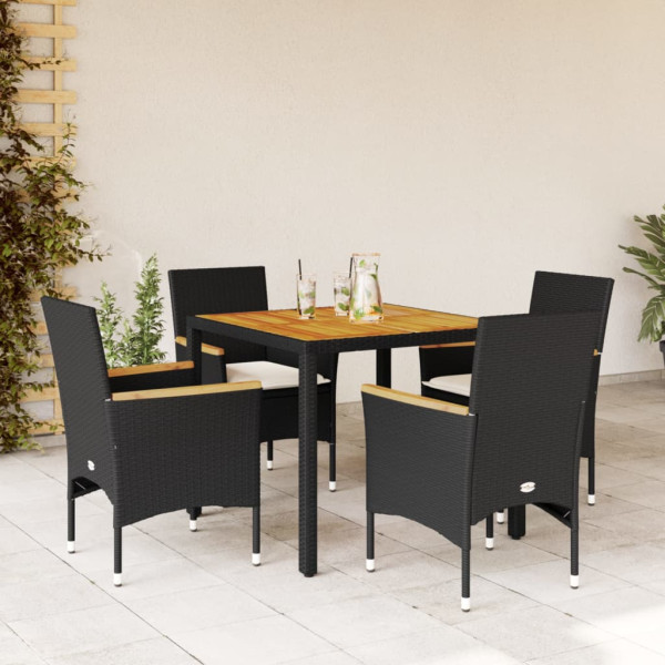 Set de refeitório jardim 5 pcs com almofadas ratão PE acacia preto D