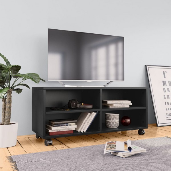 Mueble de TV con ruedas madera contrachapada negro 90x35x35 cm D