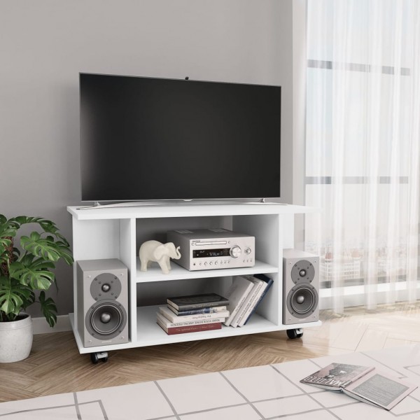 Mobiliário de televisão com rodas de madeira branco 80x40x40 cm D
