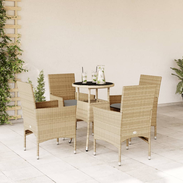 Set comedor jardín 5 pzas cojines ratán sintético vidrio beige D