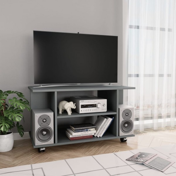 Mueble de TV con ruedas madera contrachapada gris 80x40x40 cm D