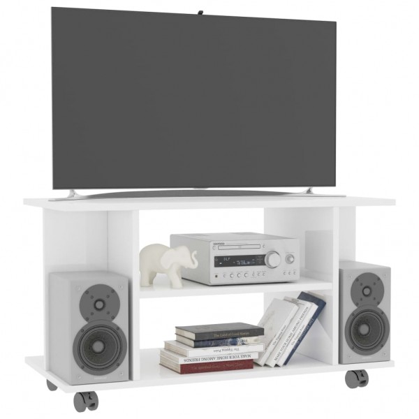 Mueble de TV con ruedas contrachapada blanco brillo 80x40x40 cm D