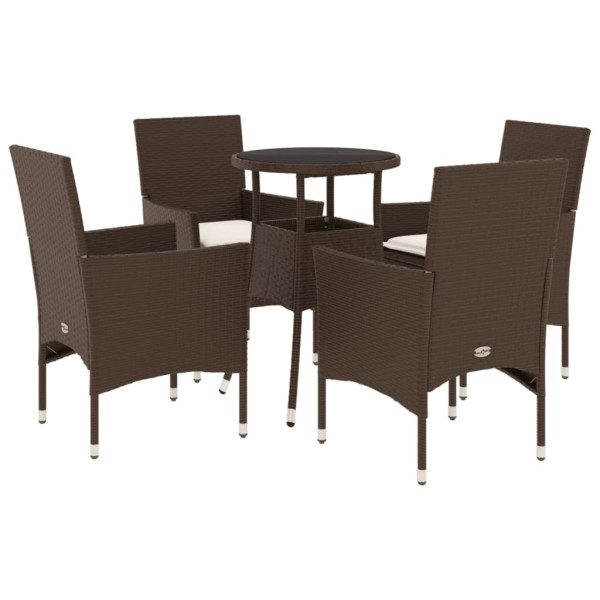 Set comedor jardín 5 pzas cojines ratán sintético vidrio marrón D