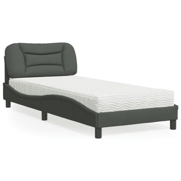 Cama com colchão de tecido cinza escuro 90x190 cm D