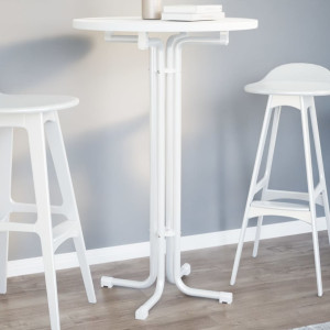 Mesa alta de comedor madera ingeniería y acero blanco Ø70x110cm D