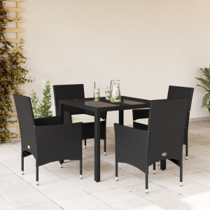 Set comedor jardín 5 pzas cojines ratán sintético vidrio negro D