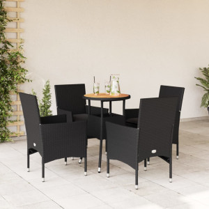 Set de comedor jardín 5 pzas con cojines ratán PE acacia negro D