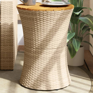 Mesa de jardín forma de tambor ratán sintético y madera beige D