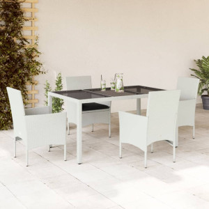 Set comedor jardín 5 pzas cojines ratán sintético vidrio blanco D