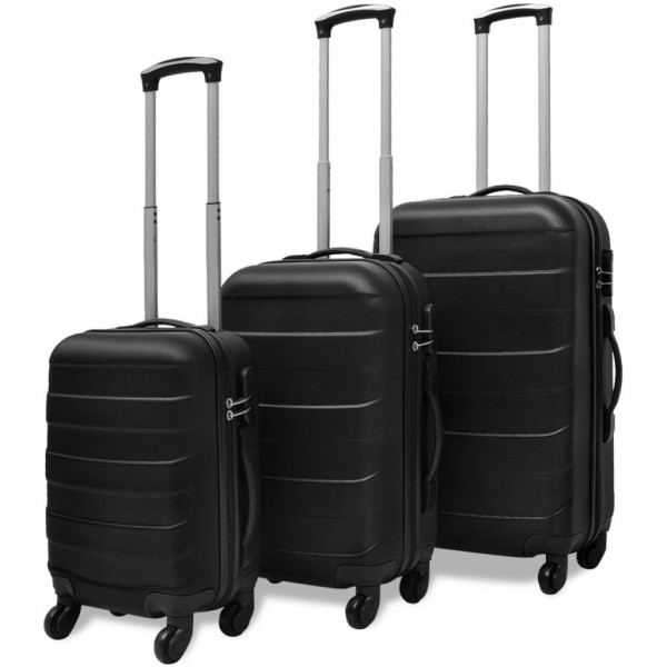 Juego de maletas trolley rígidas 3 piezas negro 45.5/55/66 cm D