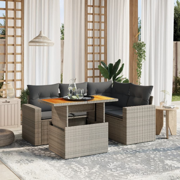 Conjunto de sofá de jardim com almofadas 5 peças de rattan sintético cinza D