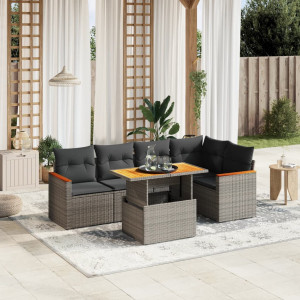 Set de muebles de jardín 6 pzas y cojines ratán sintético gris D