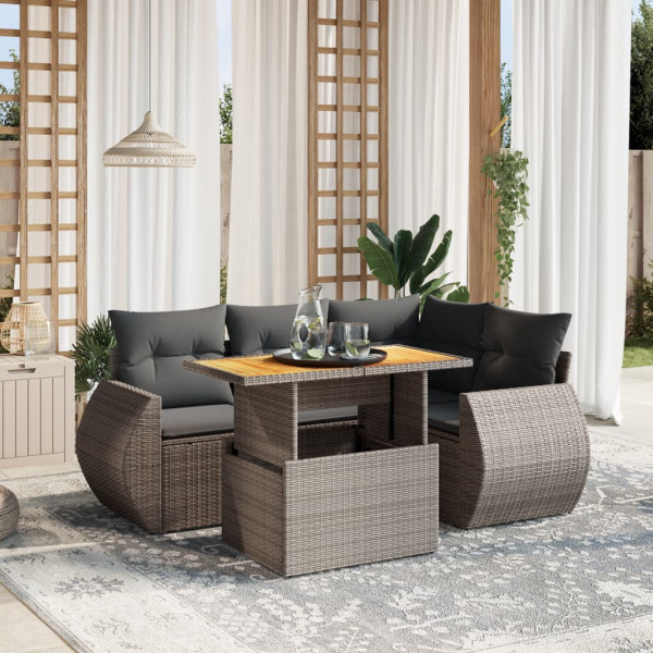 Conjunto de sofá de jardim com almofadas 5 peças de rattan sintético cinza D