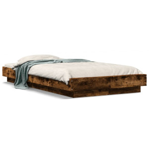 Estructura cama con luces LED madera roble ahumado 75x190 cm D