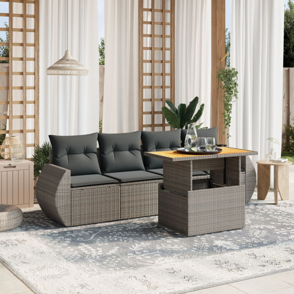 Conjunto de sofá de jardim com almofadas 5 peças de rattan sintético cinza D