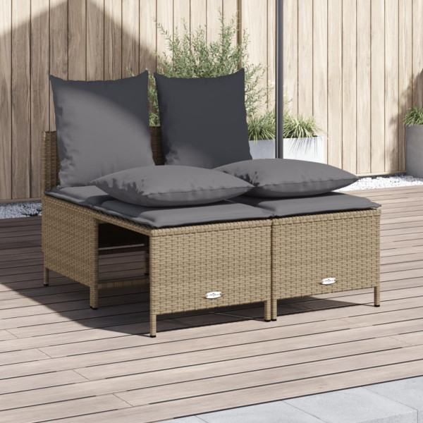 Conjunto de sofás jardim com almofadas 4 pcs ratão sintético beige D