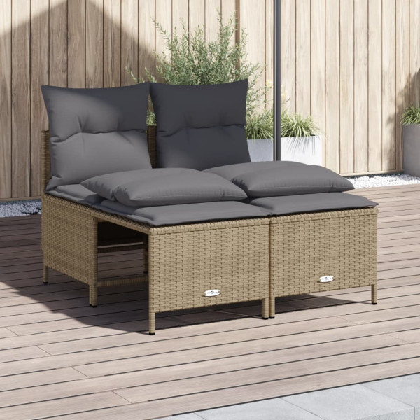 Conjunto de sofás jardim com almofadas 4 pcs ratão sintético beige D