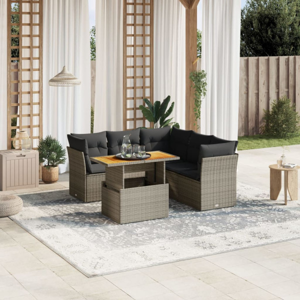 Conjunto de sofá de jardim com almofadas 5 peças de rattan sintético cinza D