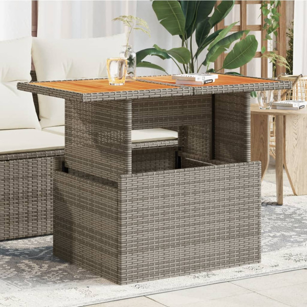 Mesa de jardim de ratan PE e madeira de acacia cinza 100x55x73 cm D