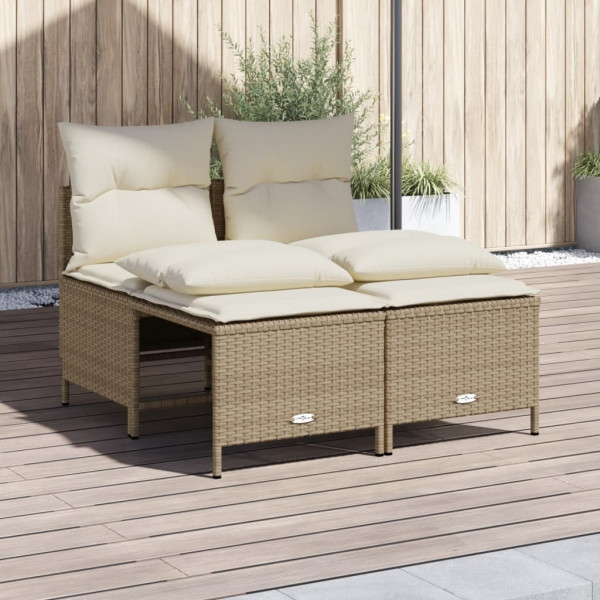 Conjunto de sofás jardim com almofadas 4 pcs ratão sintético beige D