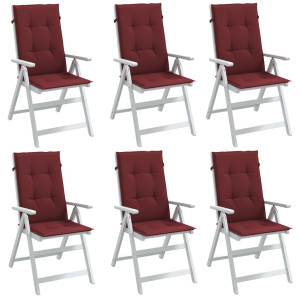 Cojines para silla respaldo alto 6 uds tela rojo tinto melange D