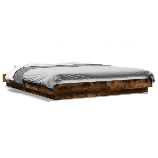 Estrutura de cama com luzes LED madeira carvalho fumado 160x200 cm D