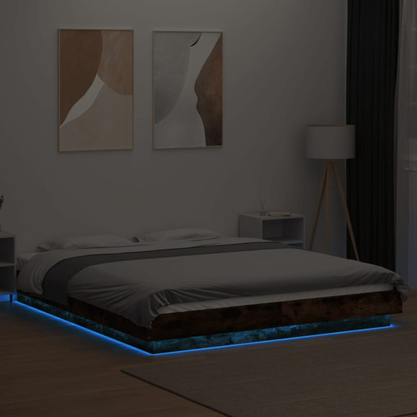Estructura cama con luces LED madera roble ahumado 150x200 cm M 3