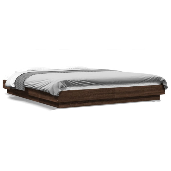 Estrutura de cama com luzes LED madeira carvalho castanho 160x200 cm D