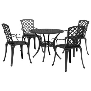 Juego de comedor de jardín 5 piezas aluminio fundido negro D