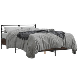 Estructura cama madera ingeniería metal marrón roble 120x190 cm D