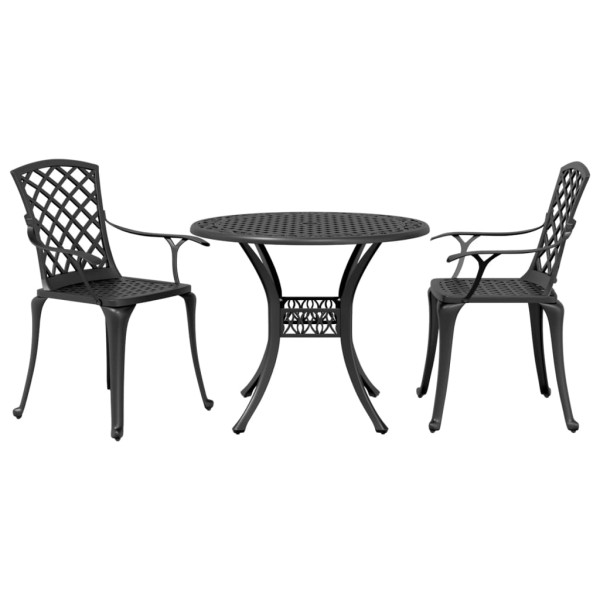 Mesa y sillas de bistró 3 piezas aluminio fundido negro Mesa y sillas de bistró 3 piezas aluminio fundido negro D