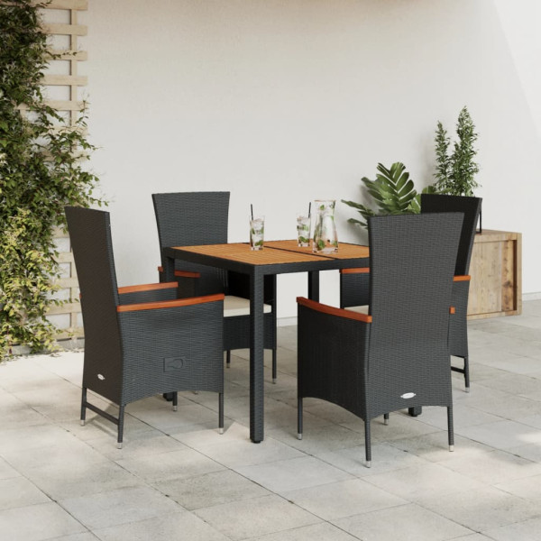 Set de muebles jardín 5 pzas con cojines ratán sintético negro D