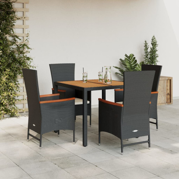 Set de muebles jardín 5 pzas con cojines ratán sintético negro D