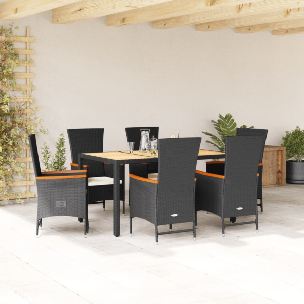 Set de comedor de jardín 7 pzas y cojines ratán sintético negro Set de comedor de jardín 7 pzas y cojines ratán sintético negro D