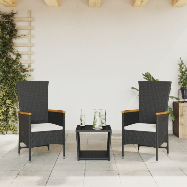 Set comedor de jardín 3 pzas con cojines ratán sintético negro Set comedor de jardín 3 pzas con cojines ratán sintético negro D