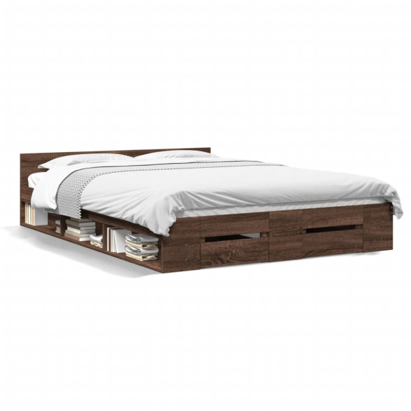 Cama con cajones madera de ingeniería marrón roble 135x190 cm Cama con cajones madera de ingeniería marrón roble 135x190 cm D