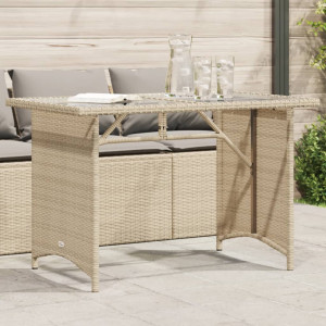 Mesa de jardín superficie de vidrio ratán PE beige 110x68x70 cm D