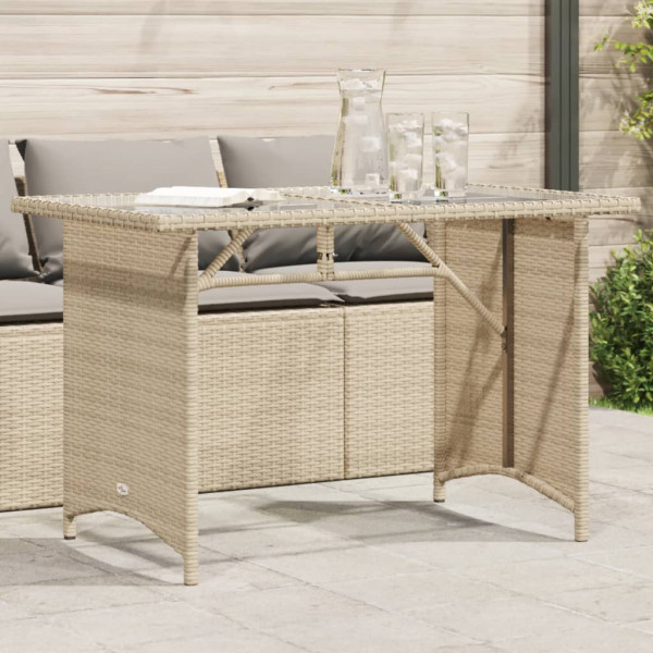 Mesa de jardim superfície de vidro vime PE bege 110x68x70 cm D