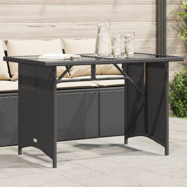 Mesa de jardín superficie de vidrio ratán PE negro 110x68x70 cm D