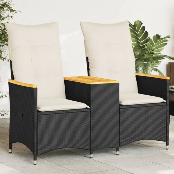 Sofá de jardín reclinable de 2 plazas con mesa ratán PE negro Sofá de jardín reclinable de 2 plazas con mesa ratán PE negro D