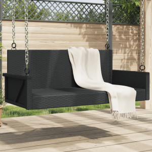 Banco de balanço de rattan sintético preto 119x56x48 cm D