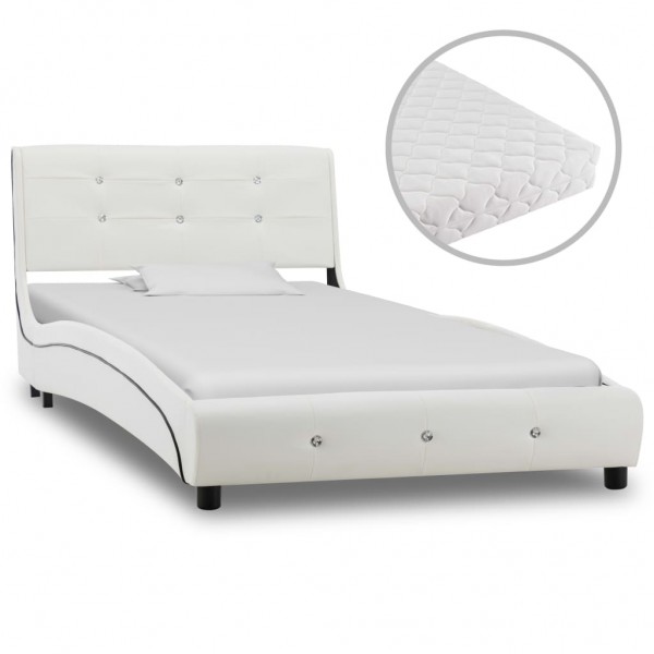 Cama con colchón cuero sintético blanco 90x200 cm D
