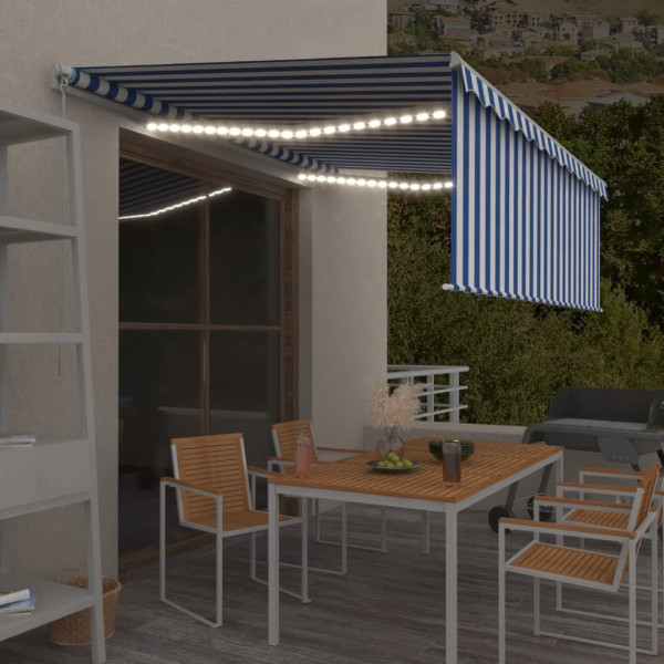 Toldo retráctil manual con persiana y LED azul y blanco 4.5x3 m Toldo retráctil manual con persiana y LED azul y blanco 4.5x3 m D