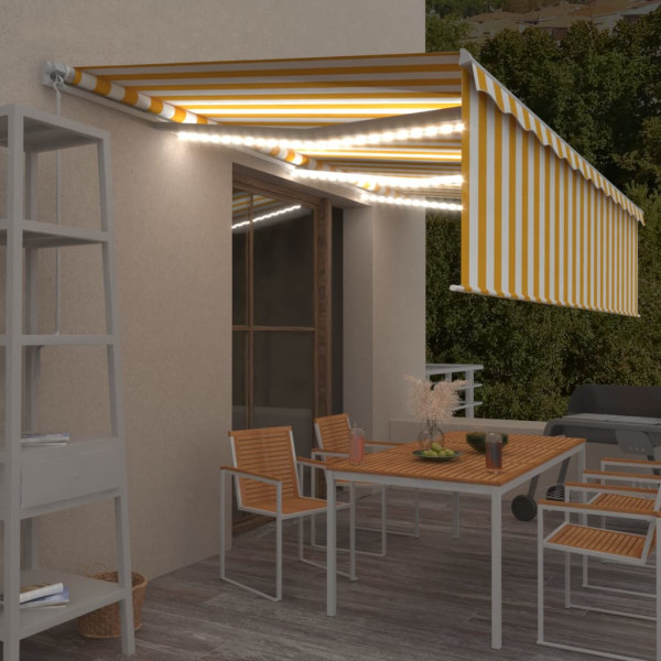 Toldo retráctil manual con persiana y LED amarillo blanco 6x3 m D