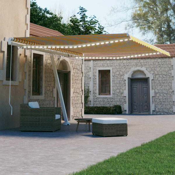 Toldo retráctil manual con LED amarillo y blanco 450x300 cm Toldo retráctil manual con LED amarillo y blanco 450x300 cm D