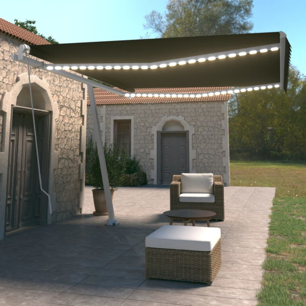 Toldo retrátil manual com luz LED cinza antracite 450x350 cm D