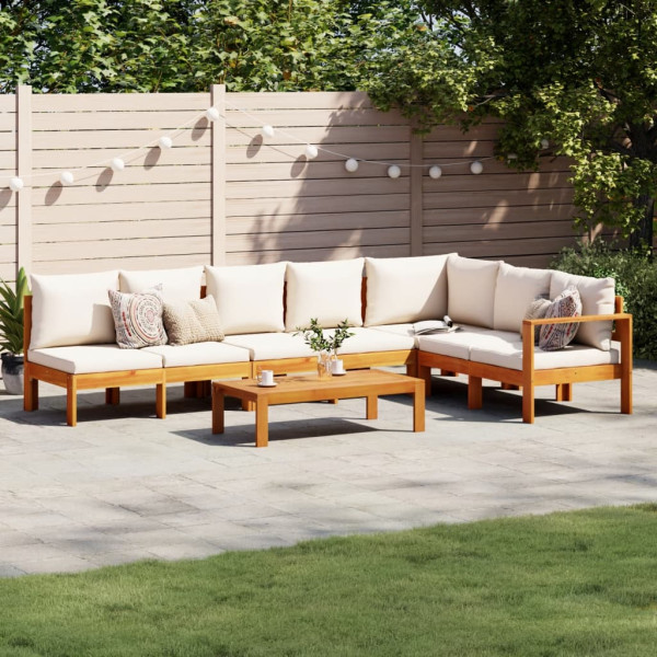 Set de sofás de jardín con cojines 5 pzas madera maciza acacia D