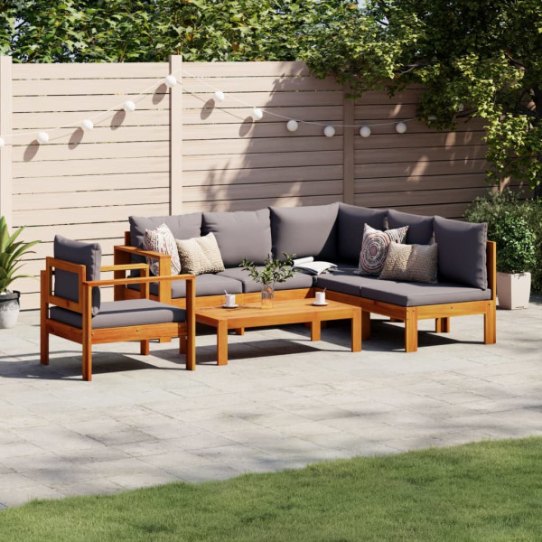 Conjunto de sofá de jardim com almofadas 5 peças em madeira de acácia maciça D